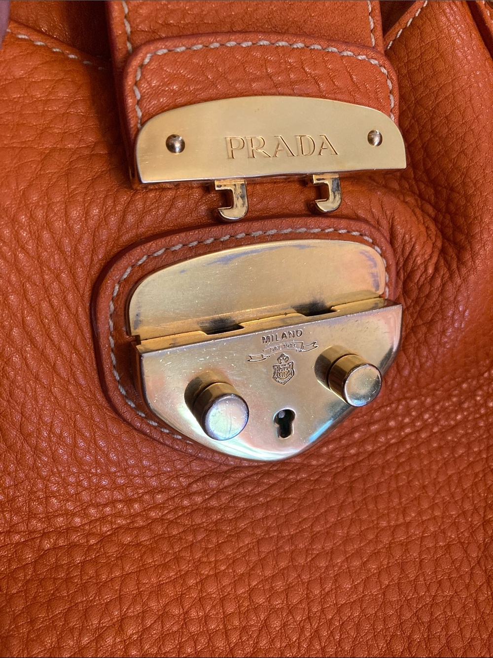 Prada Vitello Daino Pebbled Leather Push Lock Tote Bag EUC - Picture 5 of 15